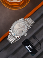 Montre à quartz pour femme de luxe en chiffres romains de 31 mm, grise, avec design vintage, cadran en verre, bracelet en acier inoxydable