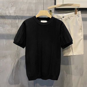 Camiseta de Manga Corta para Hombre, Blanca, de Punto, Holgada, Informal, Ligera, de Seda Helada, Sólida, la Más Vendida del Verano - Product Image 5