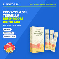 LIFEWORTH Marca Privada Mezcla de Bebida de Hongo Tremella 1000mg Belleza Hidratación Pomelo Limón 15 Sobres OEM ODM GMP HACCP