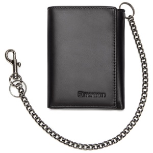 Genuine <b>Leather</b> Wallet with RFID Feature Luxury Retro Double <b>Key</b> Pocket Card Holder Anti-Theft Short Trifold <b>Chain</b> Purse - Product Image 1