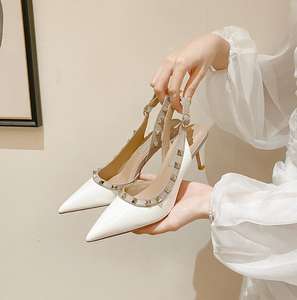 Women's Pointed One-Line <strong>High</strong> <strong>Heeled</strong> <strong>Running</strong> <strong>Shoes</strong> with Stylish Rivets Elegant Sandals - Product Image 3