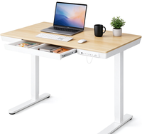 Bureau électrique à 2 pieds en bois clair, réglable en hauteur pour le télétravail