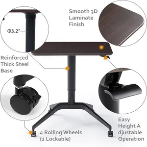 Manually Mobile Laptop Desk Cart Sit And Stand Pneumatic Slide In Height Adjustable Lifting Table Desk