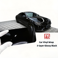 Film vinyle noir brillant 3 couches auto-adhésif à support papier, film vinyle changeant de couleur 1,52x28m pour voiture, noir