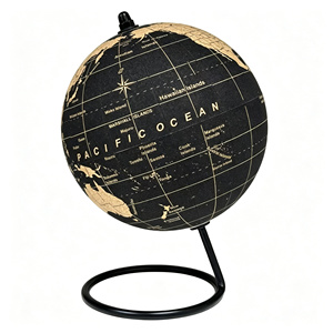Globe terrestre miniature vintage en liège de 14,5 cm avec support en métal noir, design océanique rétro, décoration éducative pour bureau/maison, cadeau - Product Image 2