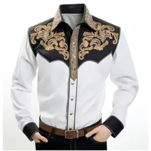 Rodeo Men Stylish Western Cowboy Shirt Langarm Slim Fit Print Shirts