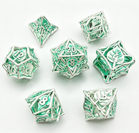 Ensemble de dés en métal creux avec gravure de feuilles, dés polyédriques inspirés de la nature, fabricant OEM XDICES