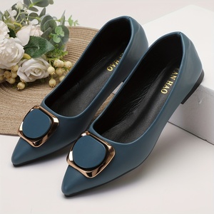 Ladies PU Leather Comfortable <strong>Flat</strong> Loafers Slip-On Closure <strong>Pointed</strong> <strong>Toe</strong> Closed <strong>Toe</strong> Work Shoes for Summer Autumn - Product Image 4