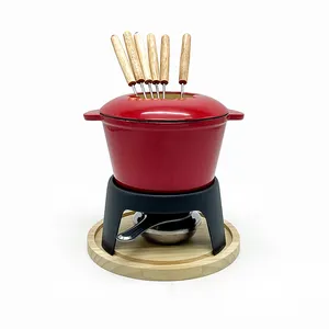 Vente en gros de service à fondue au chocolat Ustensiles de cuisine pour la maison Pot à fondue en fonte émaillé pour le camping