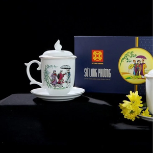 Elegante Taza de cerámica de 400ml con tapa-Diseño vietnamita inspirado en Quan Ho | Mantiene las bebidas calientes | Venta al por mayor de regalos OEM - Product Image 3