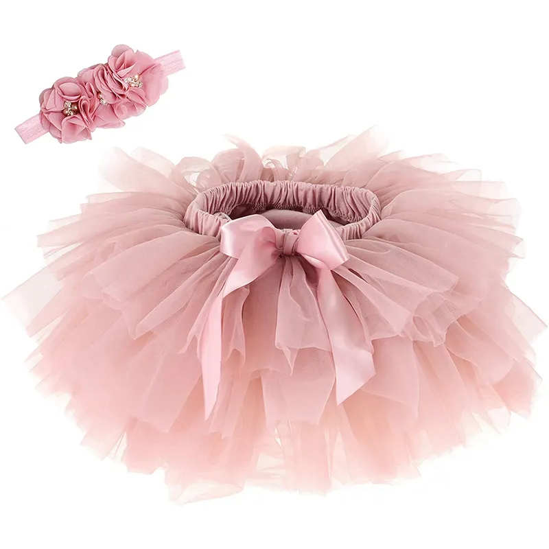 More 14 Colors Little Girls Layered Short Prom Dress Up Rainbow Tutu Skirts Including Same Color Flower Headband