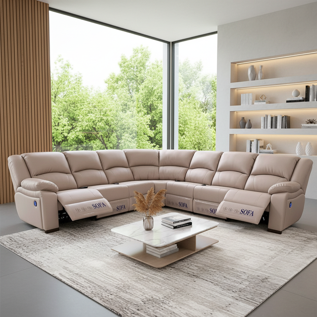Modern COOHAO R808L 3 Seater L-Shape Corner Power Reclining Sofa Electric USB Charger Living Room Furniture
