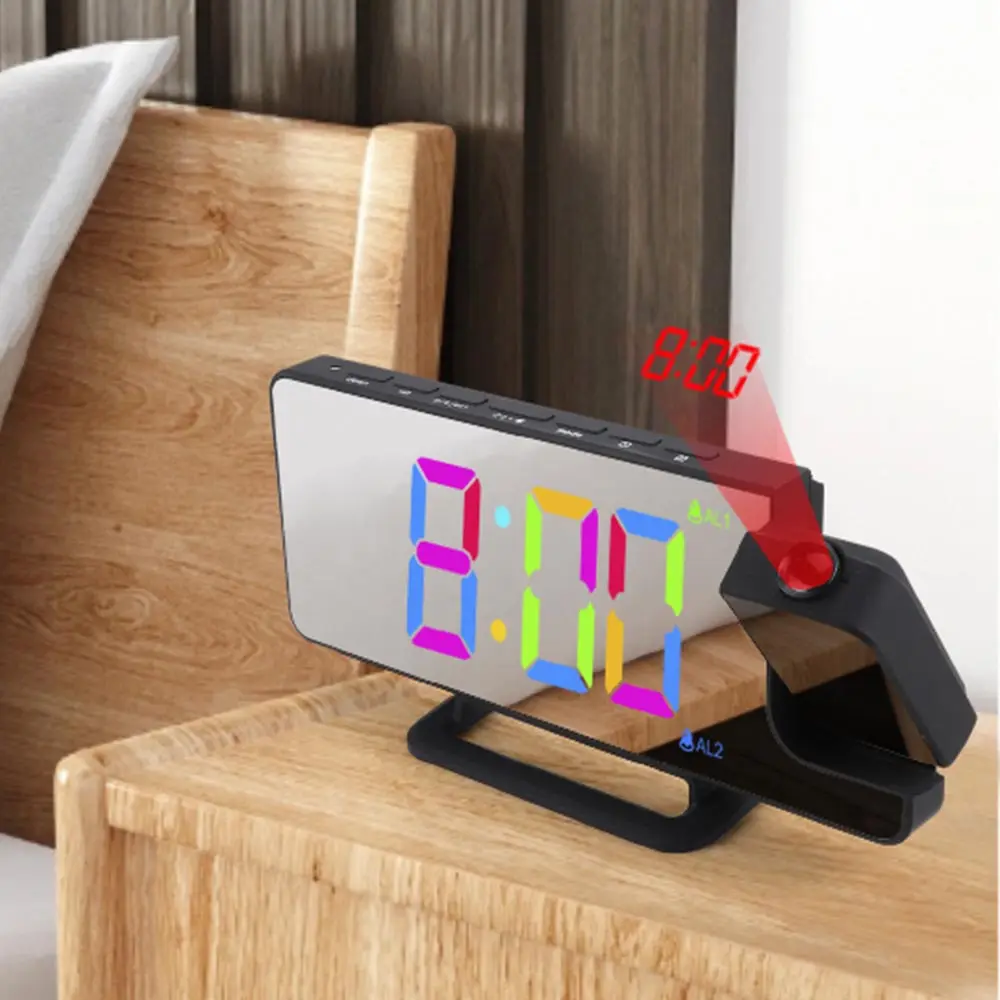 Projection Alarm Clock for Bedroom with Projection on Ceiling Mirror Alarm Clock Large Display Colorful Digital Clock