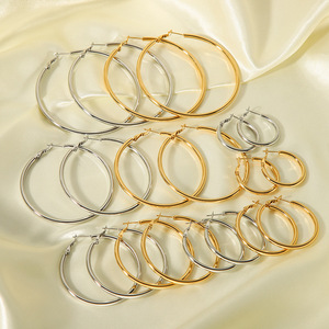 Pendientes de Aro Grandes y Redondos de Aleación Estilo Americano para Mujer, Joyería Fina - Product Image 2