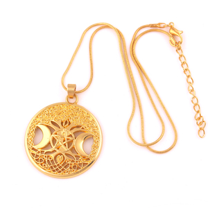 Collier Triple Déesse <span class=keywords><strong>de</strong></span> <span class=keywords><strong>la</strong></span> Lune, Collier Amulette en Forme d'Étoile Wicca, Collier Arbre <span class=keywords><strong>de</strong></span> Vie Lune pour Femmes, Pendentifs Vintage - Product Image 5