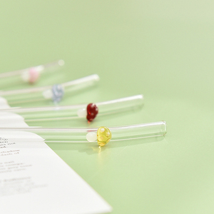 <span class=keywords><strong>Paille</strong></span> en <span class=keywords><strong>verre</strong></span> borosilicate de haute qualité <span class=keywords><strong>avec</strong></span> motif champignon 3D et nœud rose, couleur personnalisable, compatible lave-vaisselle - Product Image 4