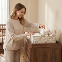 Organisateur de couches pour bébé matelassé floral 100 % coton imperméable avec séparateurs, grande capacité, rangement portable pour couches de nurserie