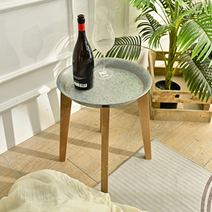 High Quality Farmhouse Indoor <b>Rustic</b> Round Wood Leg Metal Tray Side <b>Coffee</b> <b>Table</b> - Product Image 4
