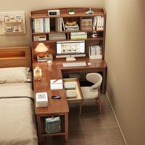 Solid Wood L-Shaped <b>Desk</b> With Bookshelf Combination For Bedroom <b>Study</b> And Computer Use 140x120x171cm - Product Image 2