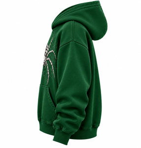Sudadera con Capucha Oversize Verde para Hombre, con Bolsillo Frontal Tipo Canguro, Manga Larga, Estampado de Telaraña, 100% Algodón - Product Image 4