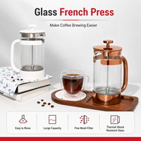 Cafetière manuelle portable en acier inoxydable, presse française, filtre à double paroi résistant à la chaleur, infuseur à thé en verre avec couvercle