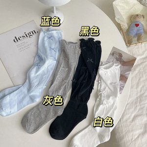 Women's Over The Knee Slouch <b>Socks</b> With Bow Design Breathable Gray White Blue <b>Black</b> Polyester Fiber Youth Size - Product Image 3