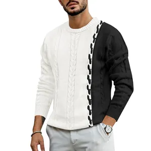 New Design Mens Casual Pullover Sweater Winter Color Block Ribbed Knitted Twist Patterned Long Sleeve Sweaters