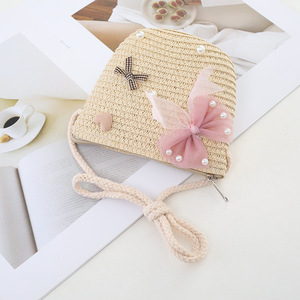 Ensemble 2 pièces <span class=keywords><strong>Chapeau</strong></span> <span class=keywords><strong>de</strong></span> <span class=keywords><strong>paille</strong></span> et sac à main Summer Girl Children New Flower Bowknot Beach Cap Straw Hat Panama Kid Baby Girl Sun Hat - Product Image 5