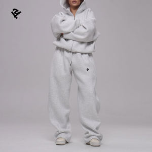 Ensemble survêtement surdimensionné personnalisé, streetwear, deux pièces, sweat à capuche zippé et pantalon de survêtement à jambes larges, vêtements pour femmes, <span class=keywords><strong>jogging</strong></span>, tenue de sport pour femmes - Product Image 2