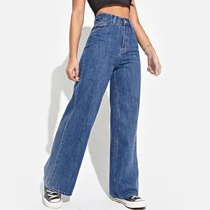 Женские свободные прямые джинсовые брюки с высокой талией, большие размеры