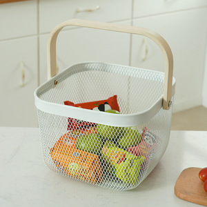 Nordic Risato Wrought Iron Fruit Basket <b>Square</b> With Wooden Handle Kitchen Drain Rack Eco Friendly Storage <b>Frame</b> - Product Image 1