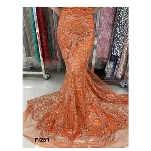 African French lace with sequins African Lace fabric embroidery Orange Handwork Beads French Lace Fabric For Occasion Dress