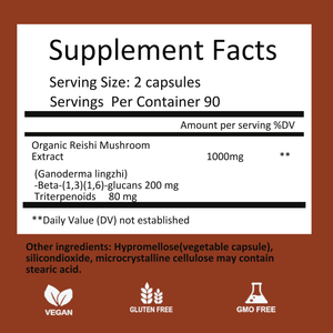 Oem Private Labels Reishi Mushroom Extract Capsules 1000Mg, Ganoderma Lucidum Ondersteunt Immuun 30% Polysacchariden 180 Veganistische Pet - Product Image 3