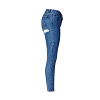 Jean en denim déchiré bleu délavé style Boyfriend pour femme, coupe slim, décontracté
