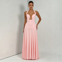 Robe longue décontractée et élégante pour femme, nouvelle collection été, couleur unie, sans manches, col halter, dos nu, coupe ajustée