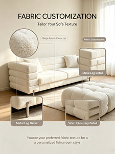 Sofá Tapizado en Bouclé Blanco Estilo Chic Parisino, Canapé de Lujo <span class=keywords><strong>para</strong></span> Salón, Apartamento, Sala de Estar - Product Image 4