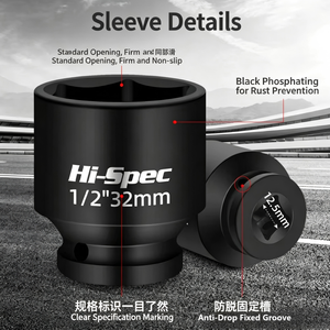 22 Pc 1/2 In Hex Socket Set For <b>Pneumatic</b> Air Ratchet <b>Tools</b> - Product Image 2