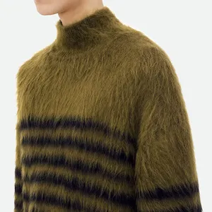 Low MOQ Custom Men Knit Mohair Wool Sweater Jumper Knitted Angora Mohair sweater for men