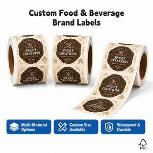 Etiquetas Ovaladas de Papel Kraft Personalizadas Sweet Creations, Etiquetas Autoadhesivas Impermeables para Envasado de Alimentos, Impresión Offset - Product Image 2