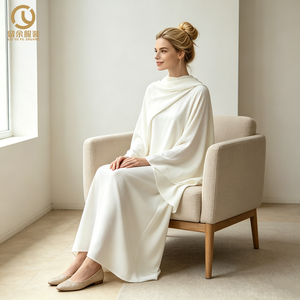 Nuovo abito Casual a maniche lunghe in raso ricamo a mano musulmano <span class=keywords><strong>donna</strong></span> <span class=keywords><strong>Abaya</strong></span> per la preghiera OEM servizio ampio abito da preghiera invernale - Product Image 3