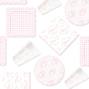 DAMAI - Juego de Decoración para Fiesta de Pascua, Vajilla Desechable de Papel con Diseño de Conejo de Pascua a Cuadros Rosas, Mantel, Vajilla Desechable para Fiesta - Product Image 4