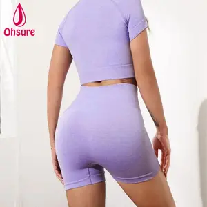 Hot Sale OEM Custom Logo Solid High Stretch 2 pieces Sports pants Women Gym Yoga shorts