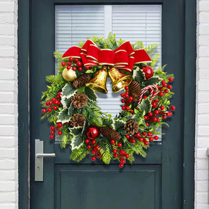Corona Navideña Artificial YUELIAN de 45 cm con Piñas Rojas, Lazos y Campanas para Decoración de Puerta Principal de Casa de Campo - Product Image 3