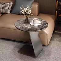 Table basse moderne de luxe italienne pour la maison, petite table en acier inoxydable, style minimaliste en marbre, table d'appoint pour canapé