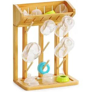 Space Saving Kitchen Countertop Bamboo Dish Drainer Baby Milk Bottle Plate Cup Drinking Glass Mug Drying Rack