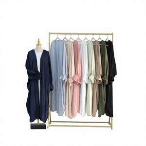 Beautiful Dubai <b>Satin</b> V Neck Maxi Length Modest Plus Size Breathable Lightweight <b>Abaya</b> Women Traditional Islamic Muslims - Product Image 2