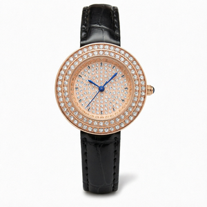 Montre à quartz à cadran rond pour femme, bracelet en cuir, verre étanche, montre-bracelet en cristal, bijoux de mode, cadeau - Product Image 1