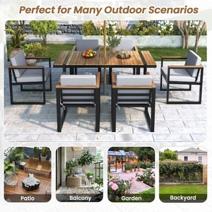 Set di Mobili da Giardino di Lusso, 7 Pezzi con Tavolo <span class=keywords><strong>e</strong></span> <span class=keywords><strong>Sedie</strong></span>, Cuscini Grigi Rimovibili, Arredamento da Esterno per Patio - Product Image 2