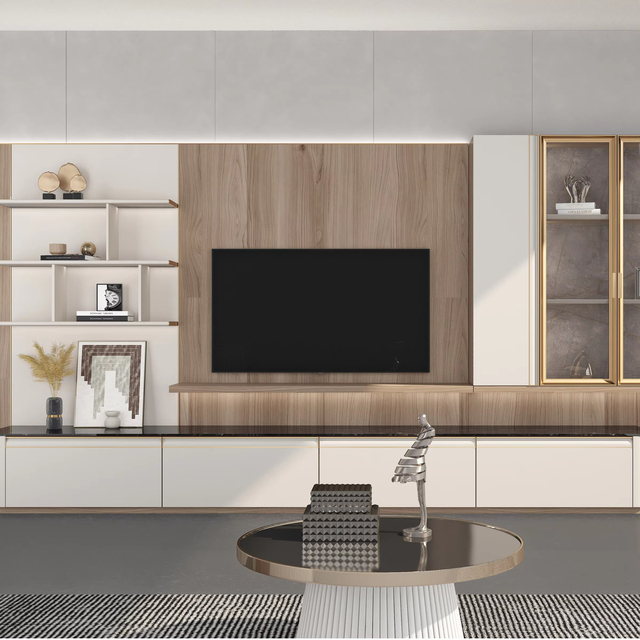 Modern Luxury Elegant Panel Style Foldable Wooden TV Cabinet Professional Design Extendable for Home Hotel Living Room Furniture