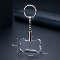 Porte-clés en cristal lumineux personnalisé, porte-clés vierge en verre, patte de chat, os de chien, photo gravée, cadeau commémoratif pour animaux de compagnie, vente en gros